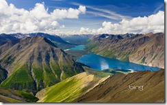 View of Kathleen Lake from Kings Throne Mountain, Kluane National Park, Yukon, Canada