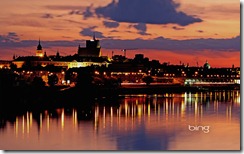 Skyline of old town Warsaw, Poland at sunset