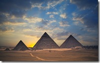 Pyramids of Giza at sunset, Cairo, Egypt