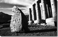 Hieroglyphics and columns of the Ramesseum, Thebes, Egypt