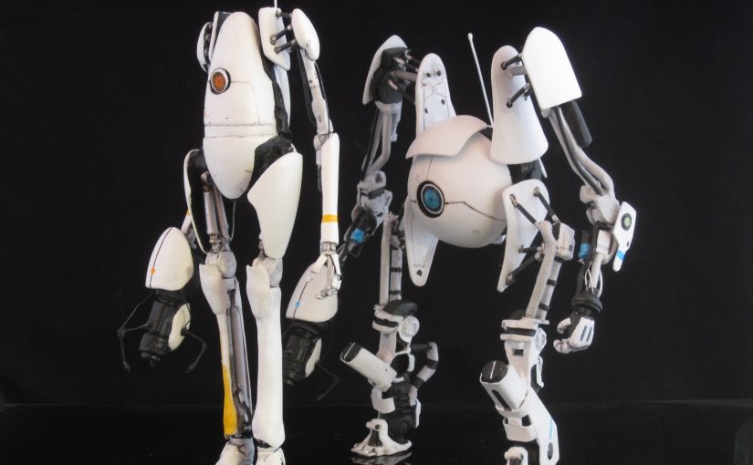 Muñecos de Atlas y P-body de Portal 2 hechos a mano