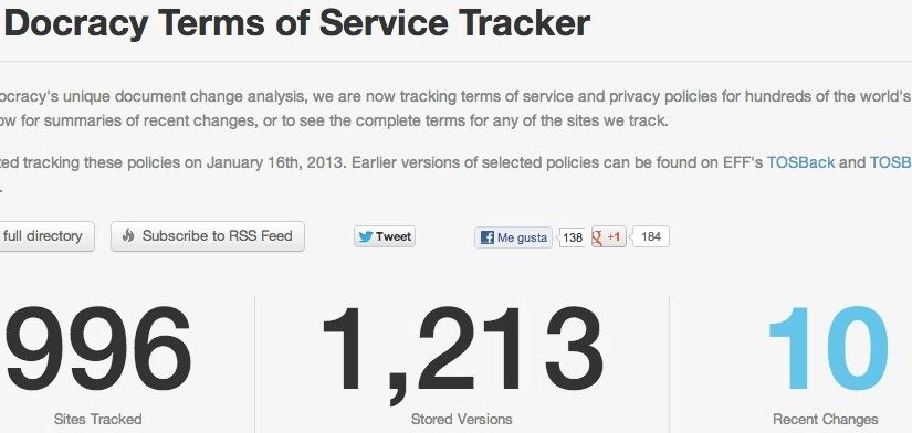 Docracy te avisa cuando los TOS de un sitio cambian