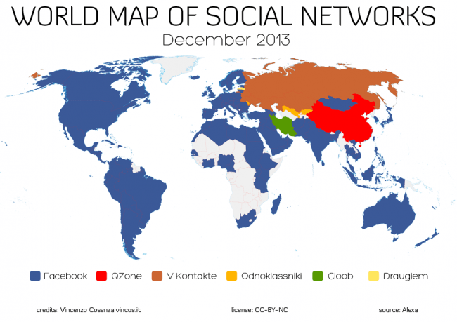 El mapa mundial de las redes sociales