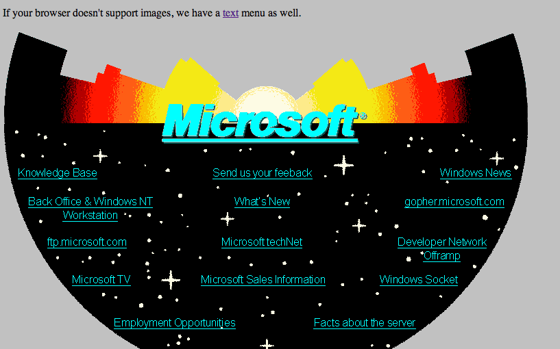 El sitio web de Microsoft 20 años atrás