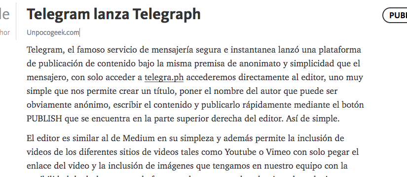 Telegraph, la plataforma de blogging de Telegram
