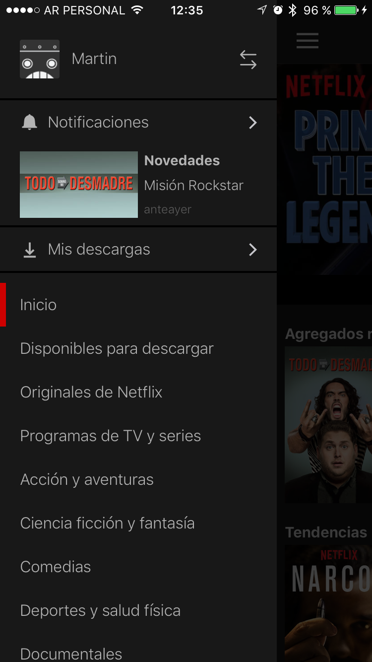 Netflix modo offline mis descargas menu