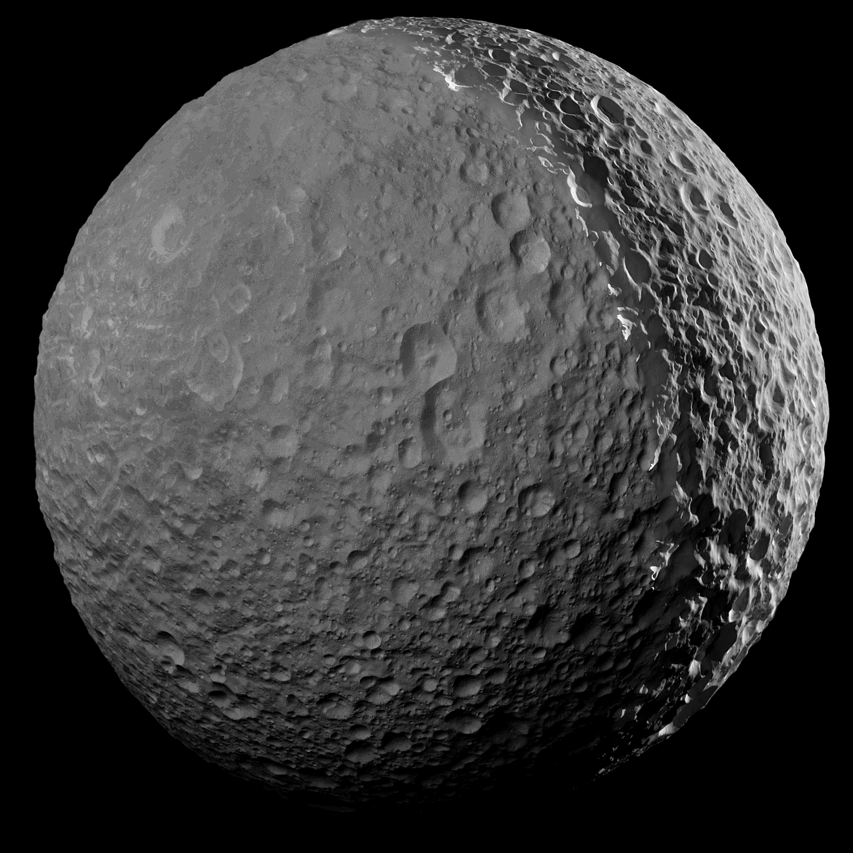 Cassini, fotografía de Mimas, luna de Saturno