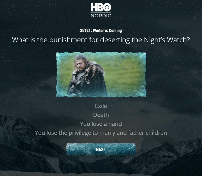 game of thrones, cuestionario de HBO